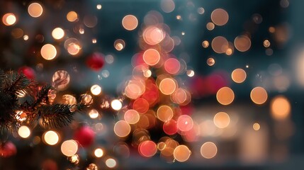 Wall Mural - christmas bokeh lights with warm golden glow festive holiday background of blurred fairy lights and 