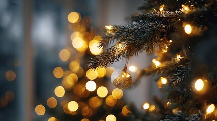 Wall Mural - christmas bokeh lights with warm golden glow festive holiday background of blurred fairy lights and 