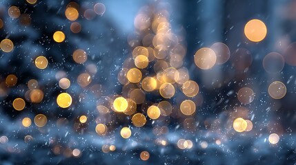 Wall Mural - dreamy christmas tree bokeh background with glowing green yellow and golden light orbs festive defoc