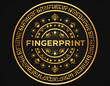 © Leo - Gold-embossed 'FINGERPRINT' circular stamp on dark background