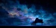 © Rifqi - Grand piano silhouette against a celestial background filled with stars and cosmic clouds, concept for musical performances, artistic expression and creating a dreamlike atmosphere