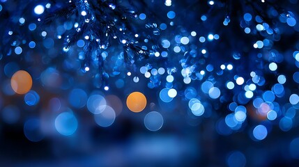 Wall Mural - dreamy blue led christmas lights bokeh background with large soft glowing orbs, fully blurred festiv