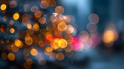 Wall Mural - colorful christmas lights with large soft bokeh circles dreamy festive glowing orbs blurred backgrou
