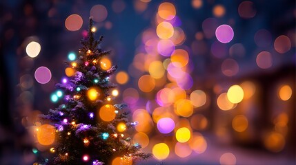 Wall Mural - colorful christmas lights with large soft bokeh circles dreamy festive glowing orbs blurred backgrou