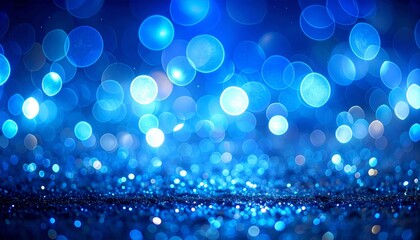 Bright holiday lights create a glowing blue bokeh background, perfect for a winter or Christmas design