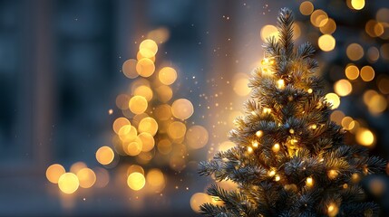 Wall Mural - wooden dark tabletop with dreamy christmas bokeh lights background glowing soft light orbs festive d