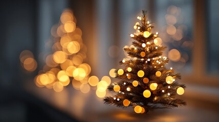 Wall Mural - dreamy christmas tree bokeh background with large soft glowing orbs in green yellow and golden tones