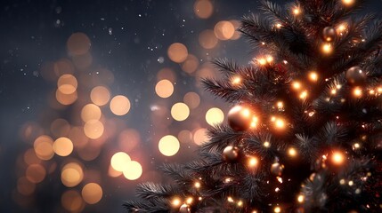 Wall Mural - dreamy festive bokeh christmas lights with large soft glowing orbs on a dark fully blurred backgroun