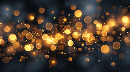 Wall Mural - dreamy festive christmas background with golden bokeh light circles on dark blurred backdrop soft gl