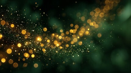 Wall Mural - dreamy gold bokeh on emerald abstract blur banner with large soft glowing light orbs fully defocused