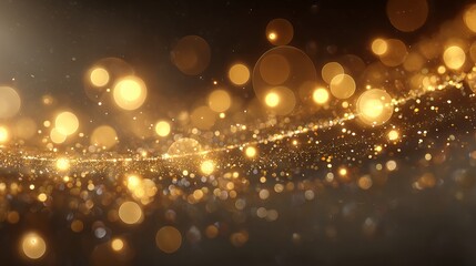 Wall Mural - dreamy golden holiday bokeh background with large soft glowing orbs sparkling particles and festive 