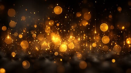 Wall Mural - golden glitter bokeh lights background with large soft orbs dreamy festive glow dark abstract sparkl