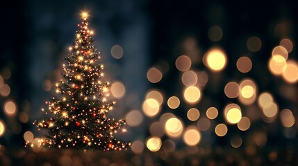 Wall Mural - dreamy christmas tree lights bokeh on dark background with large soft glowing orbs festive warm spar