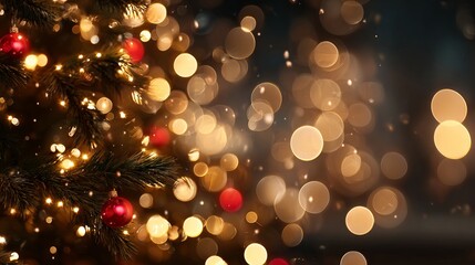 Wall Mural - dreamy christmas tree lights bokeh on dark background with large soft glowing orbs festive warm spar
