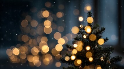 Wall Mural - dreamy christmas tree lights bokeh on dark background with large soft glowing orbs festive warm spar