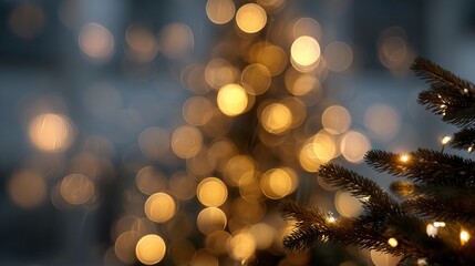 Wall Mural - dreamy christmas holiday lights bokeh with large soft glowing orbs on a fully blurred background fes