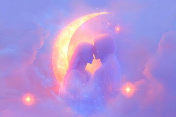 Wall Mural - Ethereal moonlit embrace of celestial beings in a dreamlike setting