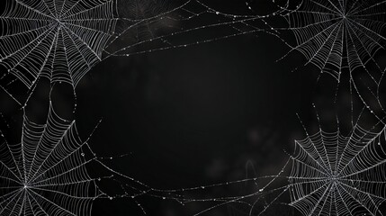 Intricate Dew Kissed Spiderwebs Frame Dark Background Halloween Nature Texture