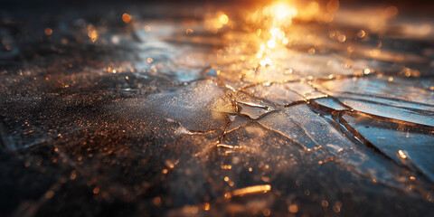 Wall Mural - cracked ice texture with shining abstract reflections