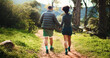 © peopleimages.com - Couple, back and holding hands with nature for hiking journey, sightseeing or outdoor exploration. Man, woman or trekking together with path or trail for walk, fitness or exercise in forest or woods