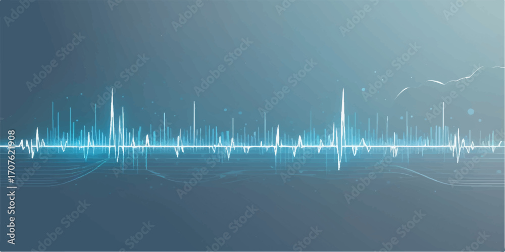 Abstract sound waves on a blue background illustrate a green and blue ...