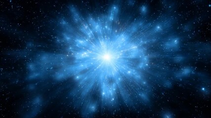Wall Mural - Luminous blue star explosion with surrounding glittering dust against dark space
