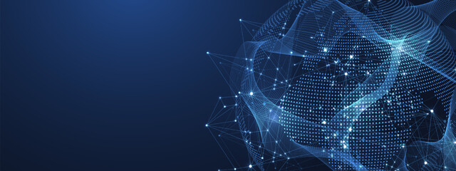 Wall Mural - Global network connection concept. Big data visualization. Social network communication in the global computer networks. Internet technology. Business. Science. Vector illustration