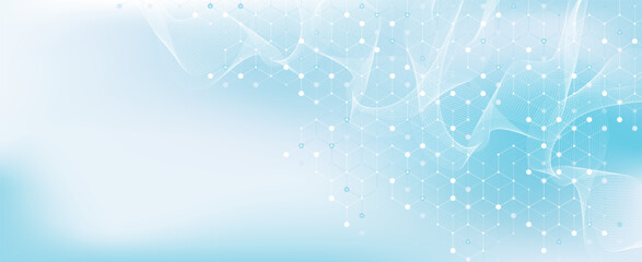 Wall Mural - Modern health care or medical background design. Health care innovation concept. Horizontal header web banner. Abstract geometric background with hexagon shapes for medicine, science, chemistry.