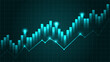 © BHP Studio - Glowing blue financial chart with rising bars and line graph on dark grid background