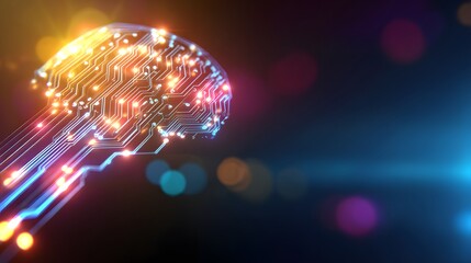 Abstract Artificial intelligence concept. Circuit board with a human brain.