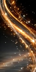 Wall Mural - Ethereal Golden Light Streams with Motion Blur and Sparkles on a Dark Background for Digital Art