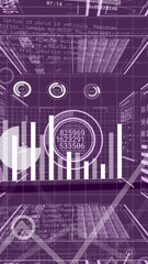 Wall Mural - Animation of light trails over data processing on purple background