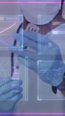 Wall Mural - animation of data processing and world map over male doctor preparing vaccine