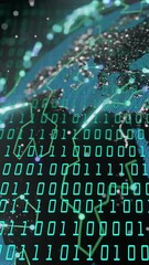 Wall Mural - Binary code and digital globe, data processing animation