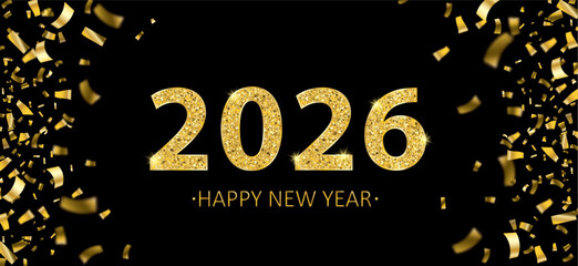 Wall Mural - 2026 New Year Golden Confetti Black Header