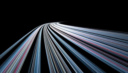 Wall Mural - Abstract, curved, light trails on black background