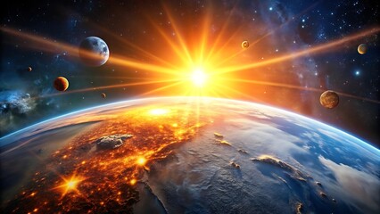 a vibrant view of earth planets and a brilliant sun in space