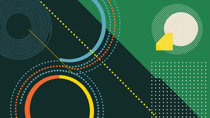 Abstract geometric background with colorful circular elements and data visualization patterns for a modern tech concept