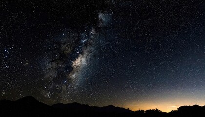 Night Sky Shimmers with Countless Stars and Milky Way over Dark Silhouette Mountains, A Serene Cosmic Landscape Scenery