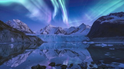 Wall Mural - Alaska Glacier Bay National Park Aurora Above Glaciers Loop Generative AI