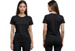 © Sajal.savar - A Front And Back View of a Woman Wearing a Black T-Shirt, Cut Out, Clipping Path, Isolated on a Transparent PNG Background.