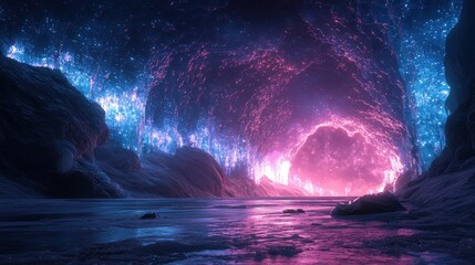 Wall Mural - Glowing portal in a fantasy icy cave.