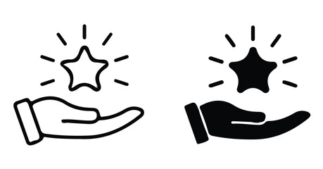hand holding star icons set