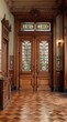 © belvA - Ornate wooden entryway with stained glass