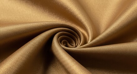 Closeup of a golden fabric with a swirling texture, highlighting its luxurious sheen and intricate weave pattern