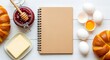 © PixelAura_Studio - Recipe book with ingredients isolated on white background, including eggs, butter, jam and challah bread