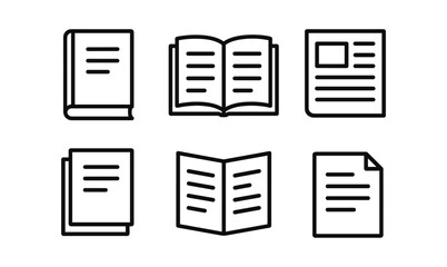 Typography icons collection featuring simple book and document designs for digital and print use