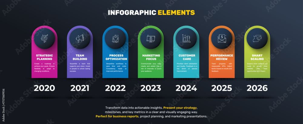 colorful buttons timeline process | timeline ppt,... Business vector infographics with seven circles and labels. Timeline ...