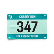 © AlamKarya - Charity run bib number 347 with teal accents and a ribbon symbol.
