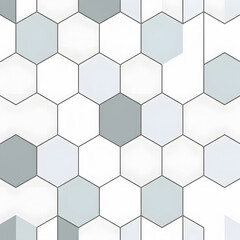 Abstract grey and white hexagon pattern with simple lines seamless background texture